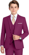 Boys Formal Suit 4 Piece Set Classic Fit Wedding Tuxedo with Jacket Vest Shirt Pants Tie for Kids