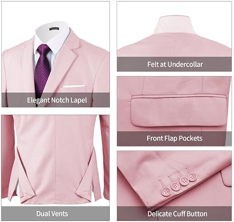 WEEN CHARM Men's 3-Piece Slim Fit Suit Set-2-Button Blazer,Vest & Pants-Formal Wedding,Prom,Party & Business Tuxedo