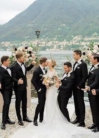 Mens Slim Fit 2 Piece Suit Two Button Notched Lapel Solid Suit Jacket Pants Set Business Wedding Prom Suits