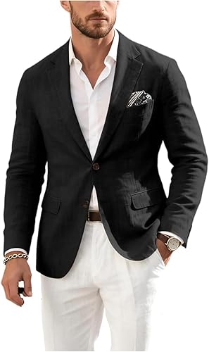 Men's Linen Cotton Blazer Casual Lightweight Sport Coats Summer Jacket Wedding Business