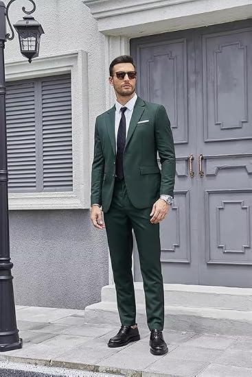 Mens Slim Fit 2 Piece Suit Two Button Notched Lapel Solid Suit Jacket Pants Set Business Wedding Prom Suits