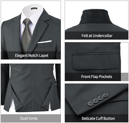 WEEN CHARM Men's 3-Piece Slim Fit Suit Set-2-Button Blazer,Vest & Pants-Formal Wedding,Prom,Party & Business Tuxedo