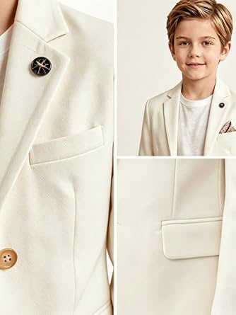 Boys Linen Blazer Casual Jacket Kids Slim Fit Sport Coats Wedding Tuxedo | Summer Beach Dress Clothes Lightweight Ring Bearer Outfits School Uniform