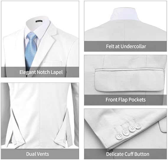 WEEN CHARM Men's 3-Piece Slim Fit Suit Set-2-Button Blazer,Vest & Pants-Formal Wedding,Prom,Party & Business Tuxedo