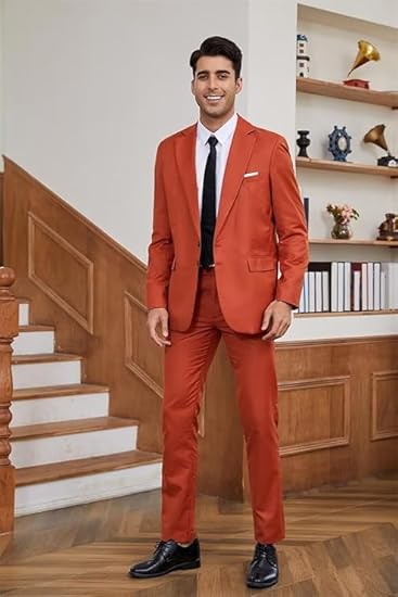 Mens Slim Fit 2 Piece Suit Two Button Notched Lapel Solid Suit Jacket Pants Set Business Wedding Prom Suits