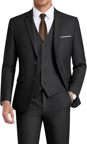 WEEN CHARM Men's 3-Piece Slim Fit Suit Set-2-Button Blazer,Vest & Pants-Formal Wedding,Prom,Party & Business Tuxedo