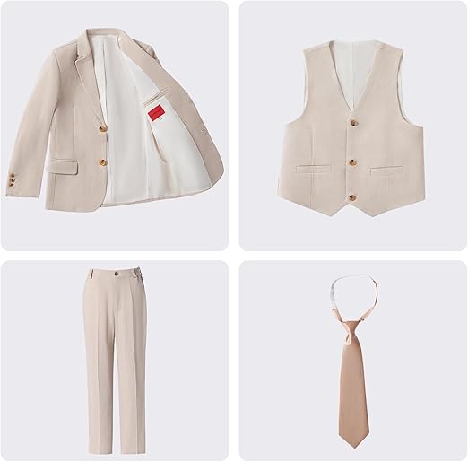 Boys Linen Suit Casual Summer 3 Piece Slim Fit Suit Breathable Kids Teen boy Jacket Vest Pant
