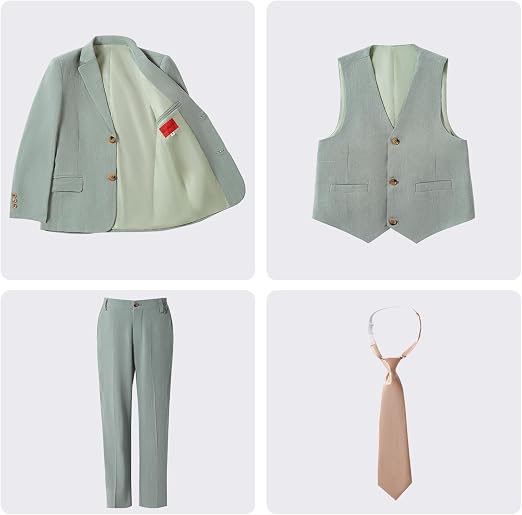 Boys Linen Suit Casual Summer 3 Piece Slim Fit Suit Breathable Kids Teen boy Jacket Vest Pant