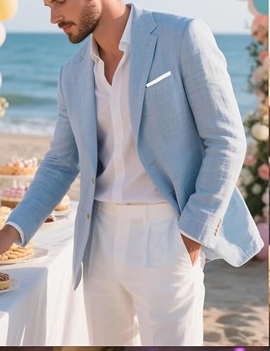 Men's Linen Cotton Blazer Casual Lightweight Sport Coats Summer Jacket Wedding Business