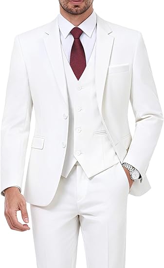 WEEN CHARM Men's 3-Piece Slim Fit Suit Set-2-Button Blazer,Vest & Pants-Formal Wedding,Prom,Party & Business Tuxedo