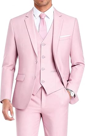 WEEN CHARM Men's 3-Piece Slim Fit Suit Set-2-Button Blazer,Vest & Pants-Formal Wedding,Prom,Party & Business Tuxedo
