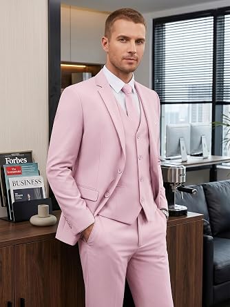 WEEN CHARM Men's 3-Piece Slim Fit Suit Set-2-Button Blazer,Vest & Pants-Formal Wedding,Prom,Party & Business Tuxedo