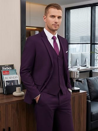 WEEN CHARM Men's 3-Piece Slim Fit Suit Set-2-Button Blazer,Vest & Pants-Formal Wedding,Prom,Party & Business Tuxedo