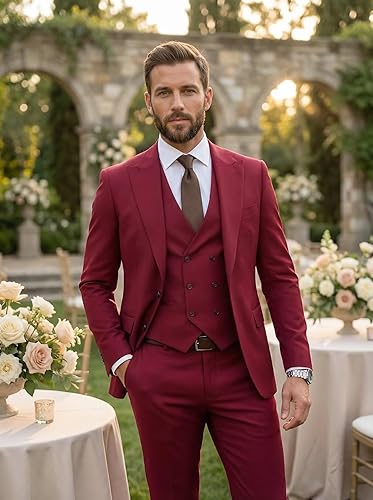 Suits for Men Slim Fit 3 Piece Double Breasted Suit Men for Wedding Prom Business Formal Suits