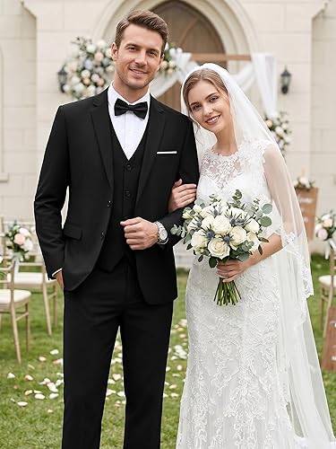 WEEN CHARM Men's 3-Piece Slim Fit Suit Set-2-Button Blazer,Vest & Pants-Formal Wedding,Prom,Party & Business Tuxedo