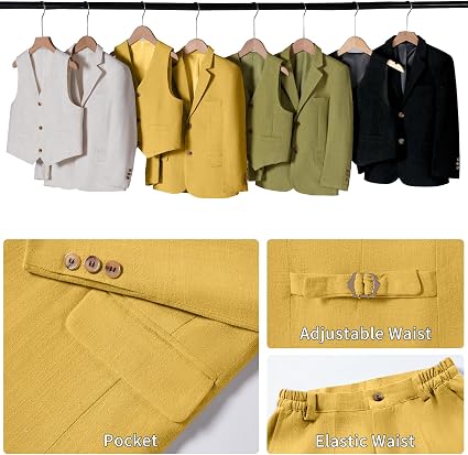 Boys Formal Suit 4 Piece Set Classic Fit Wedding Tuxedo with Jacket Vest Shirt Pants Tie for Kids