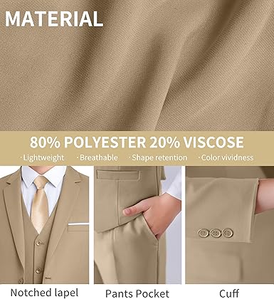 Boys Formal Suit 4 Piece Set Classic Fit Wedding Tuxedo with Jacket Vest Shirt Pants Tie for Kids