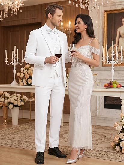 WEEN CHARM Men's 3-Piece Slim Fit Suit Set-2-Button Blazer,Vest & Pants-Formal Wedding,Prom,Party & Business Tuxedo