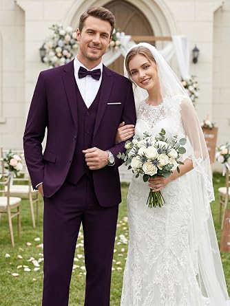 WEEN CHARM Men's 3-Piece Slim Fit Suit Set-2-Button Blazer,Vest & Pants-Formal Wedding,Prom,Party & Business Tuxedo
