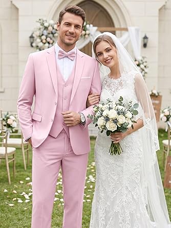 WEEN CHARM Men's 3-Piece Slim Fit Suit Set-2-Button Blazer,Vest & Pants-Formal Wedding,Prom,Party & Business Tuxedo