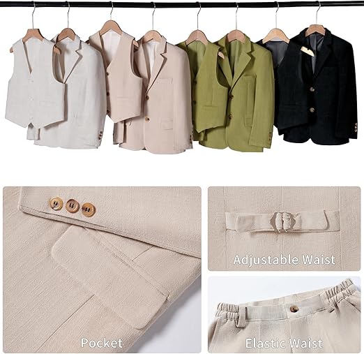 Boys Linen Suit Casual Summer 3 Piece Slim Fit Suit Breathable Kids Teen boy Jacket Vest Pant