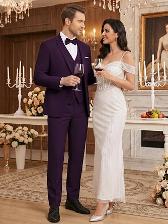 WEEN CHARM Men's 3-Piece Slim Fit Suit Set-2-Button Blazer,Vest & Pants-Formal Wedding,Prom,Party & Business Tuxedo