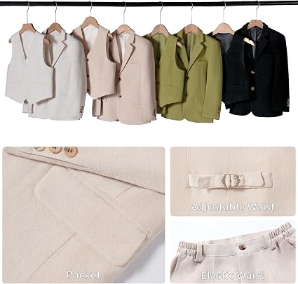 Boys Linen Suit Casual Summer 3 Piece Slim Fit Suit Breathable Kids Teen boy Jacket Vest Pant