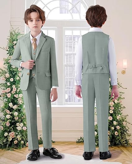 Boys Linen Suit Casual Summer 3 Piece Slim Fit Suit Breathable Kids Teen boy Jacket Vest Pant