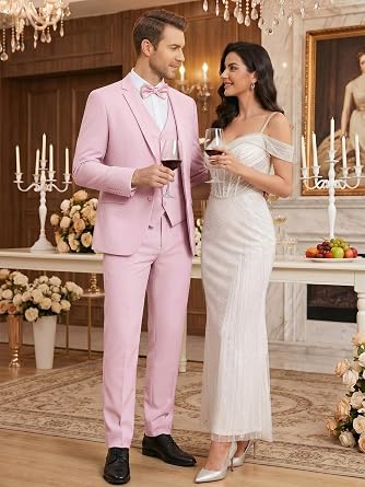 WEEN CHARM Men's 3-Piece Slim Fit Suit Set-2-Button Blazer,Vest & Pants-Formal Wedding,Prom,Party & Business Tuxedo